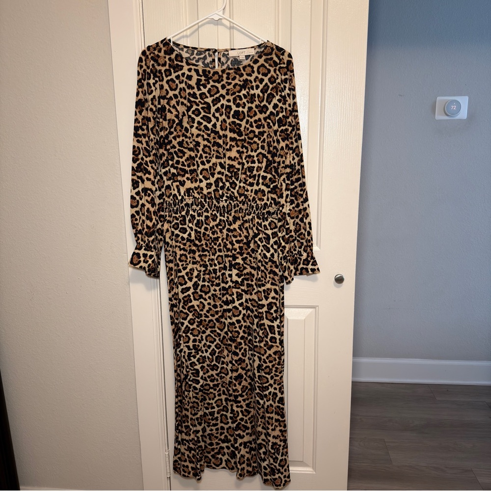 Loft Leopard Print Long Sleeve Maxi Dress